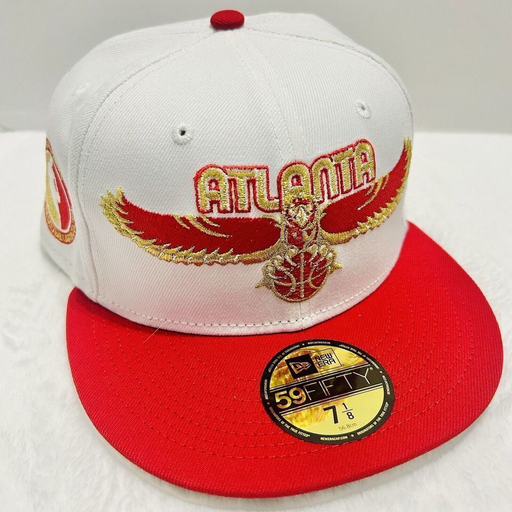 New Era Atlanta Hawks NBA‎ Patch 2-Tone 59FIFTY Fitted Hat Cap White Red 7 1/8